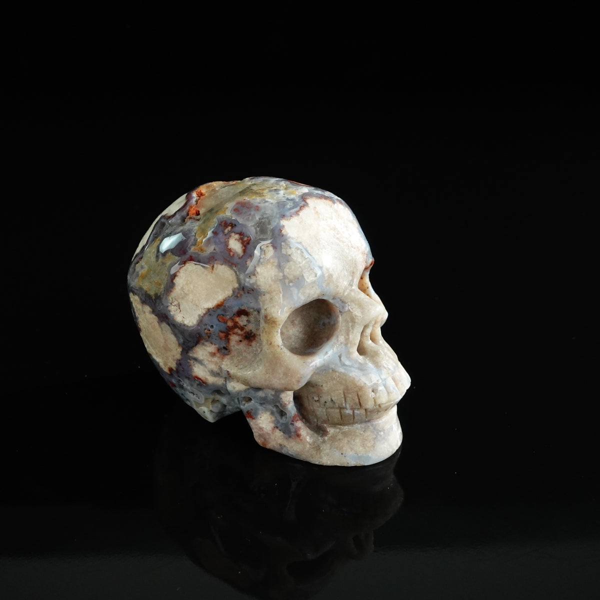3.0" Blue Flower Agate Crystal Skull Carving - Unique Piece #BF16