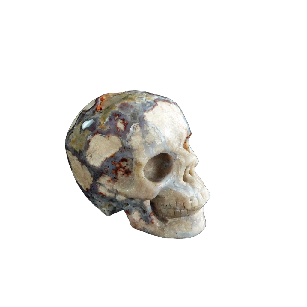 3.0" Blue Flower Agate Crystal Skull Carving - Unique Piece #BF16