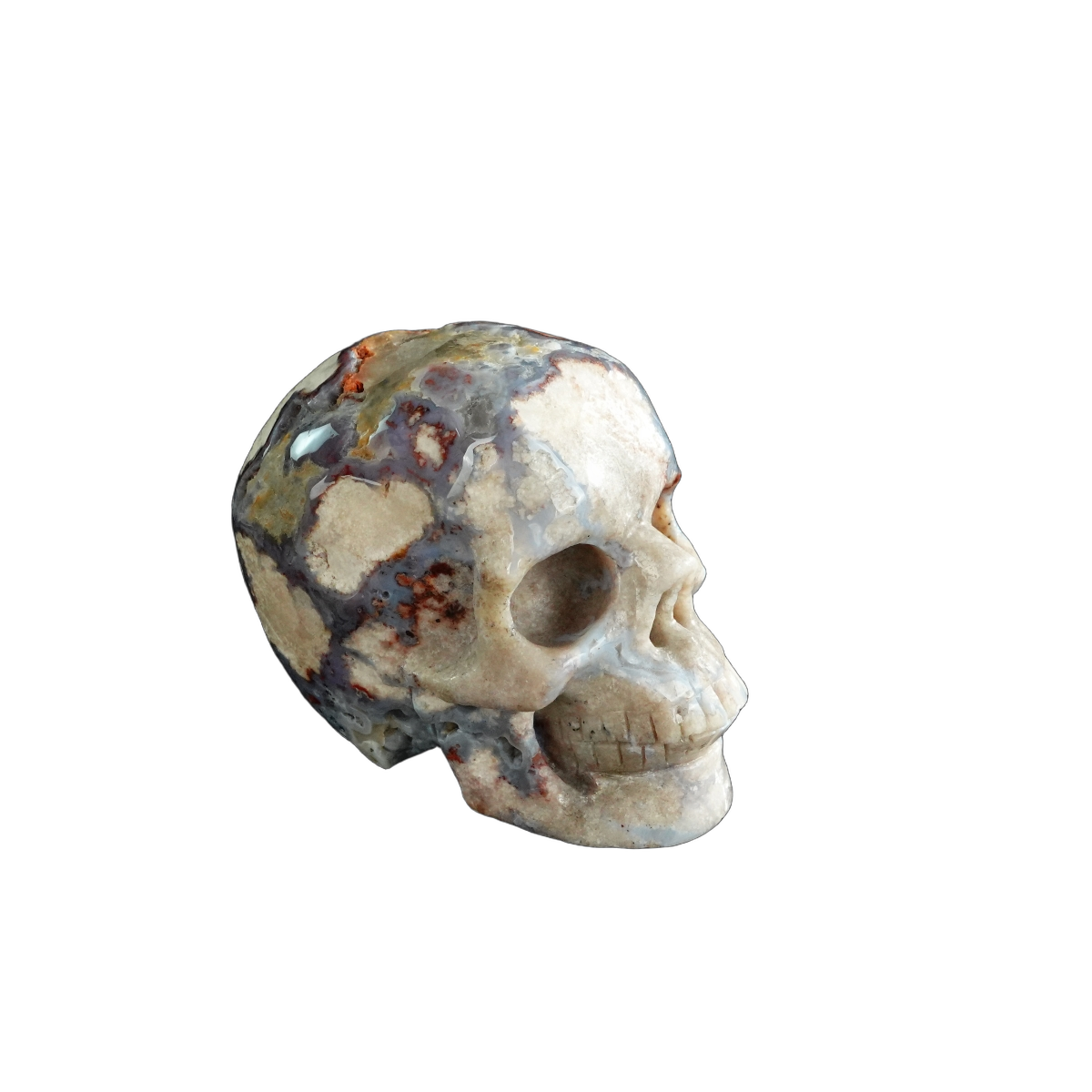 3.0" Blue Flower Agate Crystal Skull Carving - Unique Piece #BF16
