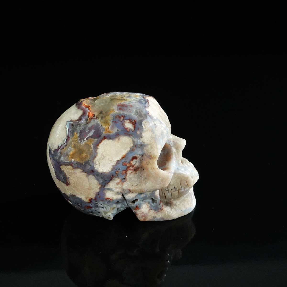 3.0" Blue Flower Agate Crystal Skull Carving - Unique Piece #BF16