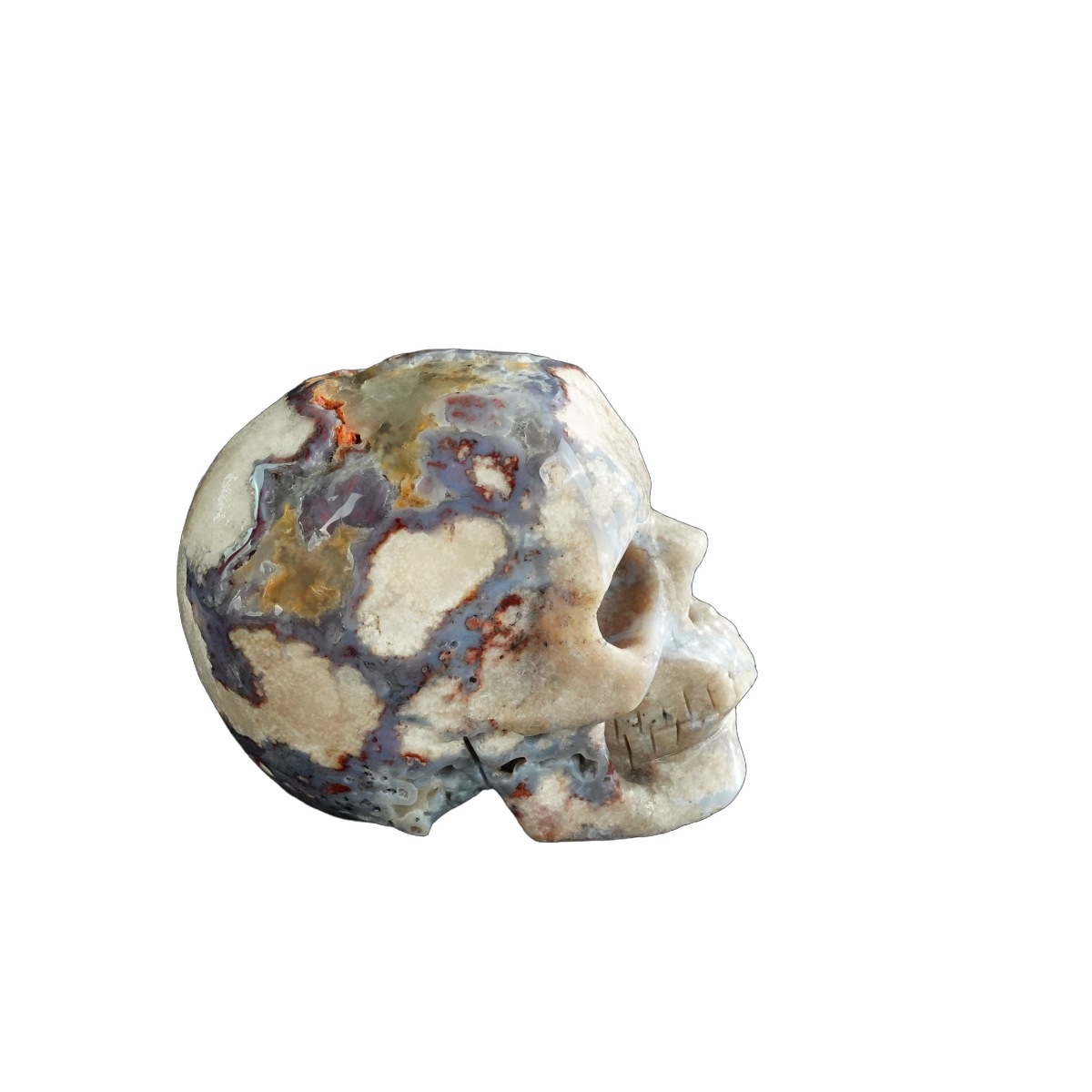 3.0" Blue Flower Agate Crystal Skull Carving - Unique Piece #BF16