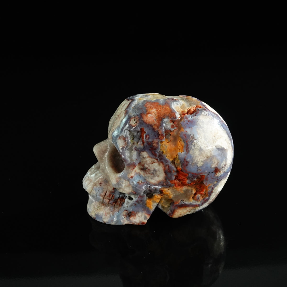 3.0" Blue Flower Agate Crystal Skull Carving - Unique Piece #BF16