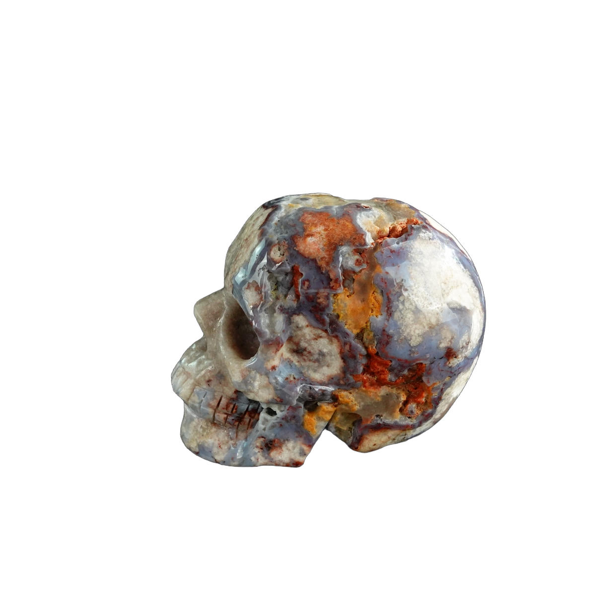 3.0" Blue Flower Agate Crystal Skull Carving - Unique Piece #BF16