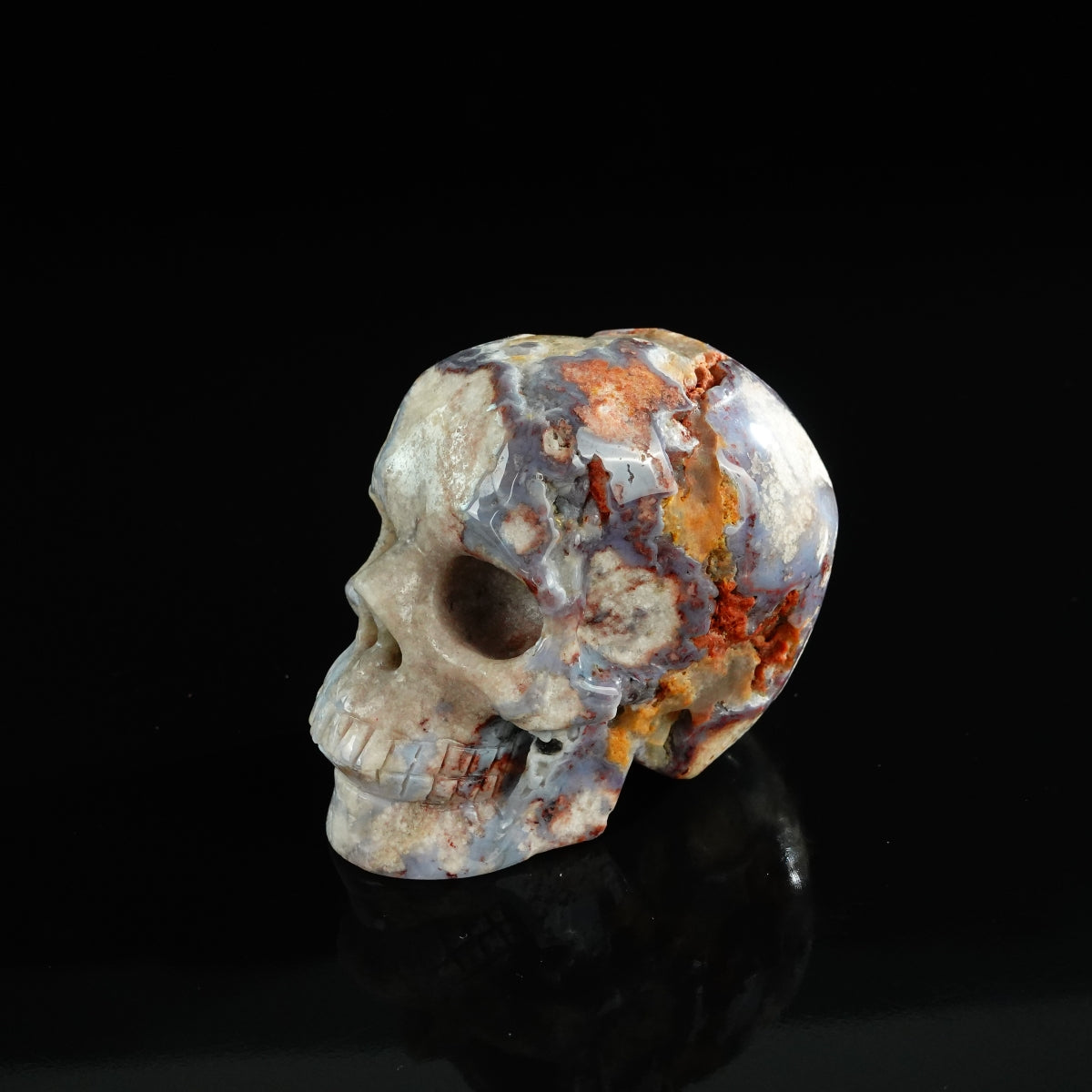 3.0" Blue Flower Agate Crystal Skull Carving - Unique Piece #BF16