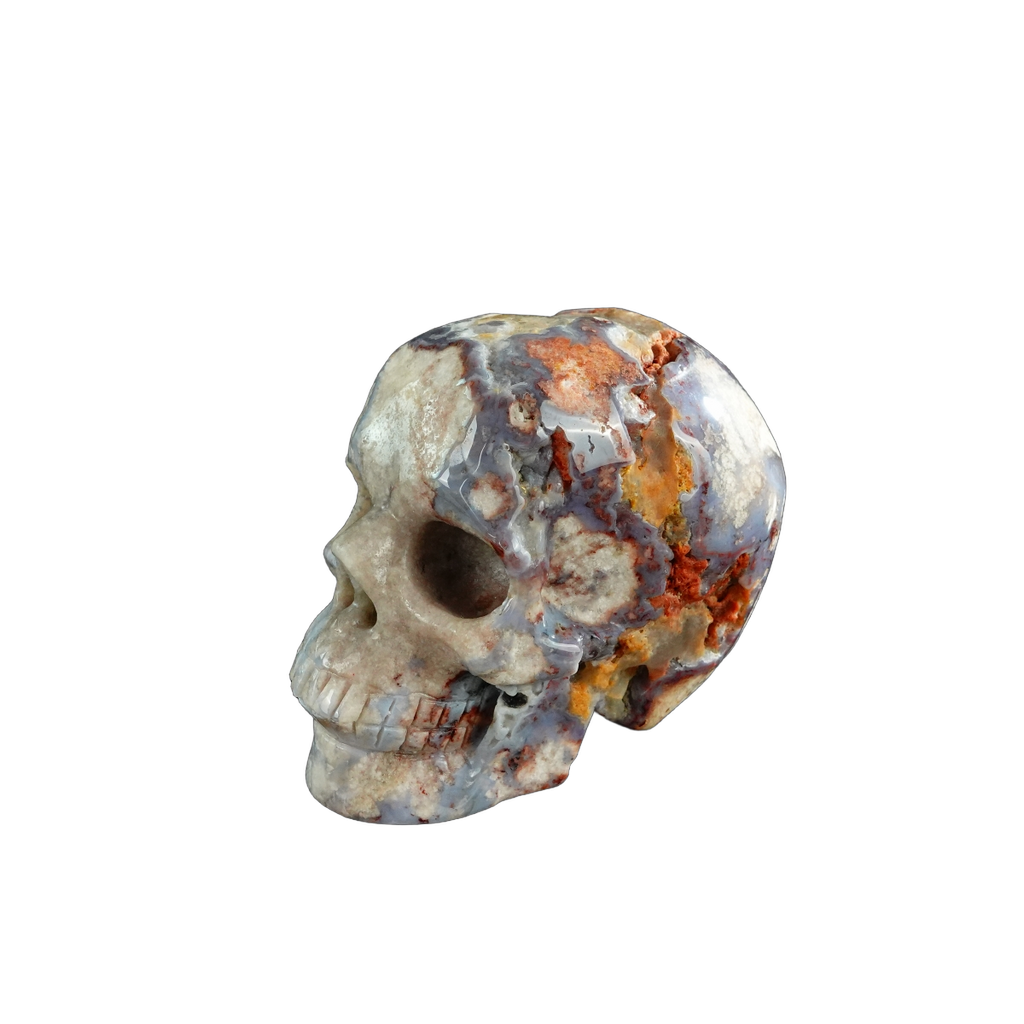 3.0" Blue Flower Agate Crystal Skull Carving - Unique Piece #BF16