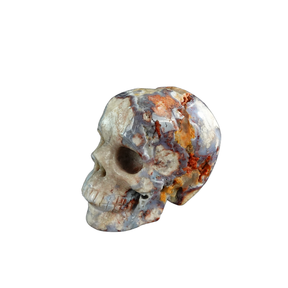 3.0" Blue Flower Agate Crystal Skull Carving - Unique Piece #BF16