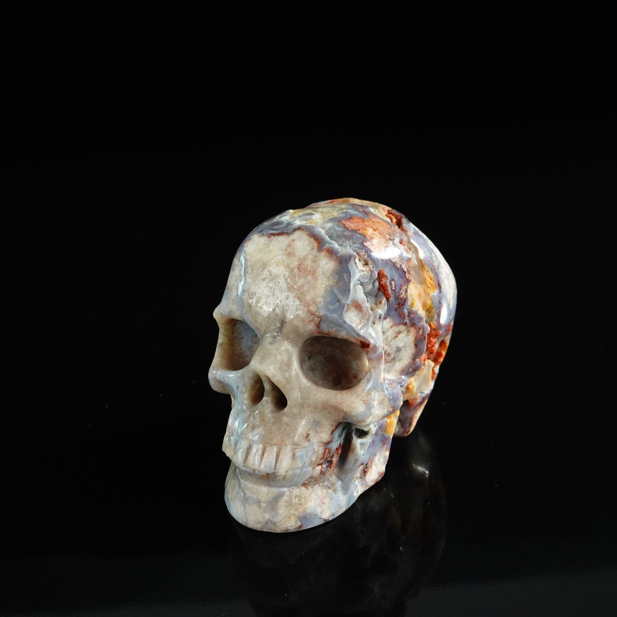 3.0" Blue Flower Agate Crystal Skull Carving - Unique Piece #BF16