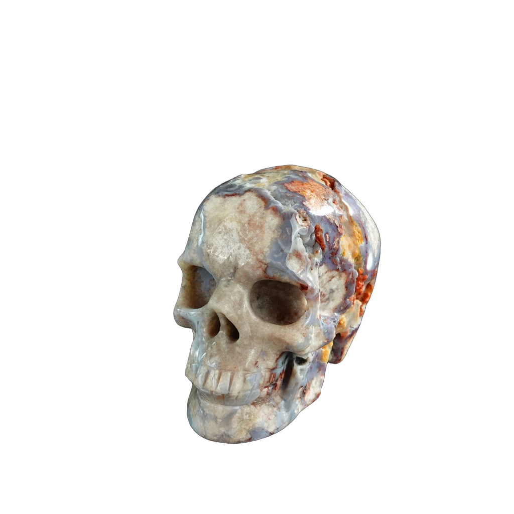 3.0" Blue Flower Agate Crystal Skull Carving - Unique Piece #BF16