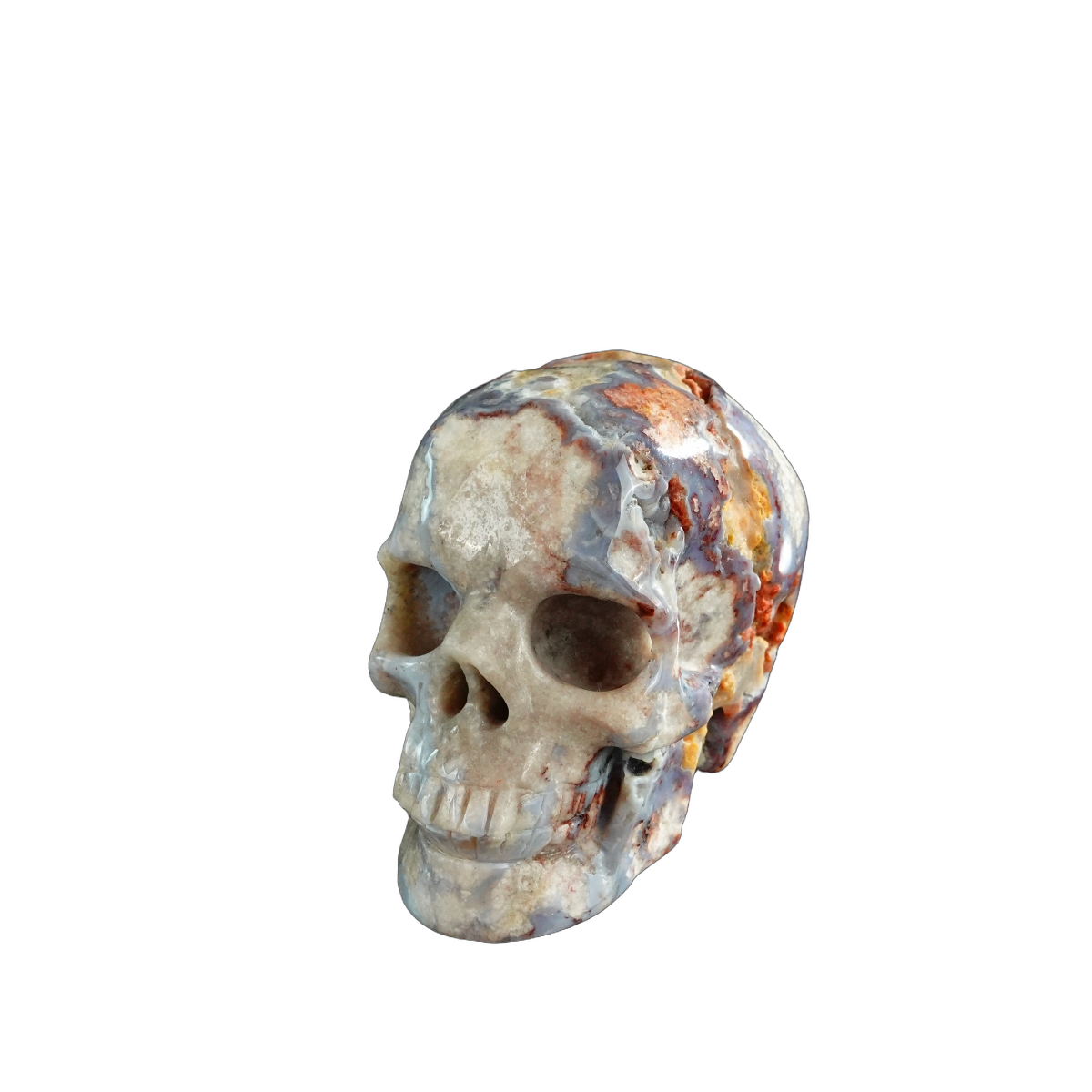 3.0" Blue Flower Agate Crystal Skull Carving - Unique Piece #BF16