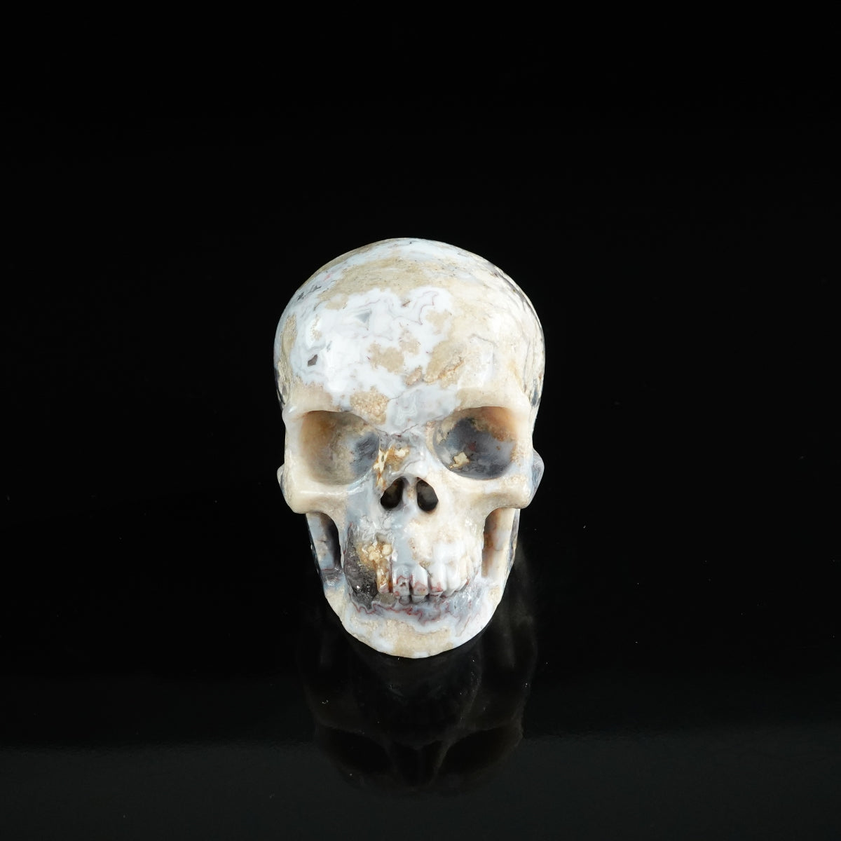 3.0" Blue Flower Agate Crystal Skull Carving - Unique Piece #BF17