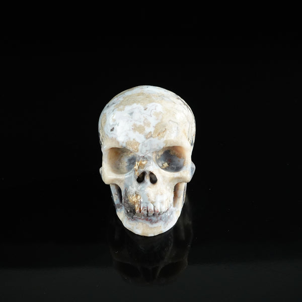 3.0" Blue Flower Agate Crystal Skull Carving - Unique Piece #BF17