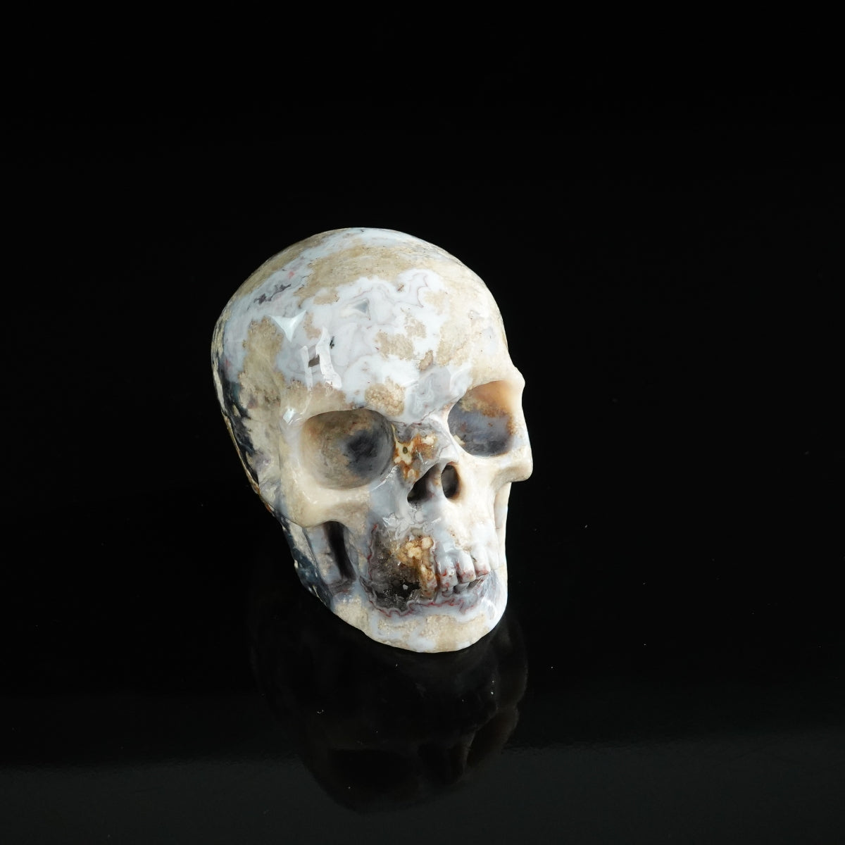 3.0" Blue Flower Agate Crystal Skull Carving - Unique Piece #BF17