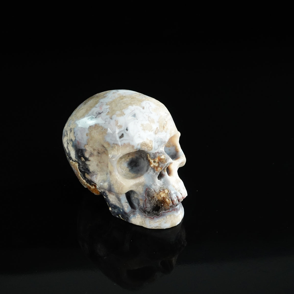 3.0" Blue Flower Agate Crystal Skull Carving - Unique Piece #BF17