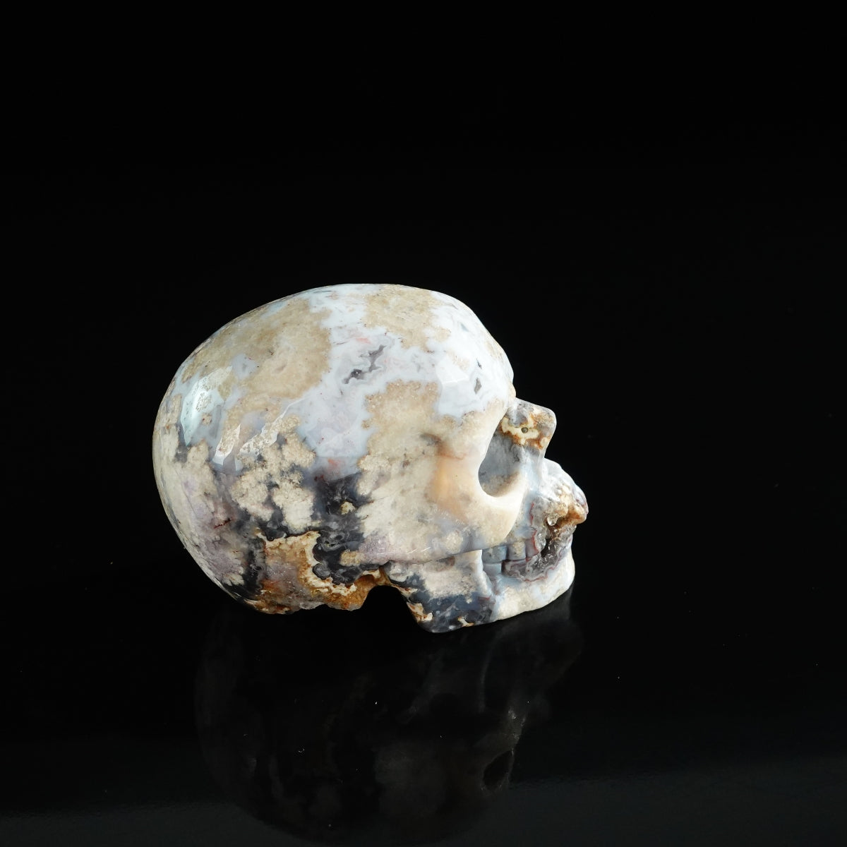3.0" Blue Flower Agate Crystal Skull Carving - Unique Piece #BF17