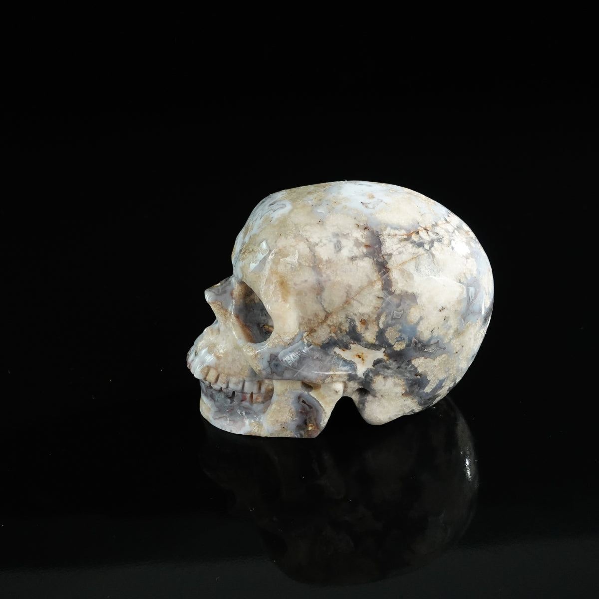 3.0" Blue Flower Agate Crystal Skull Carving - Unique Piece #BF17