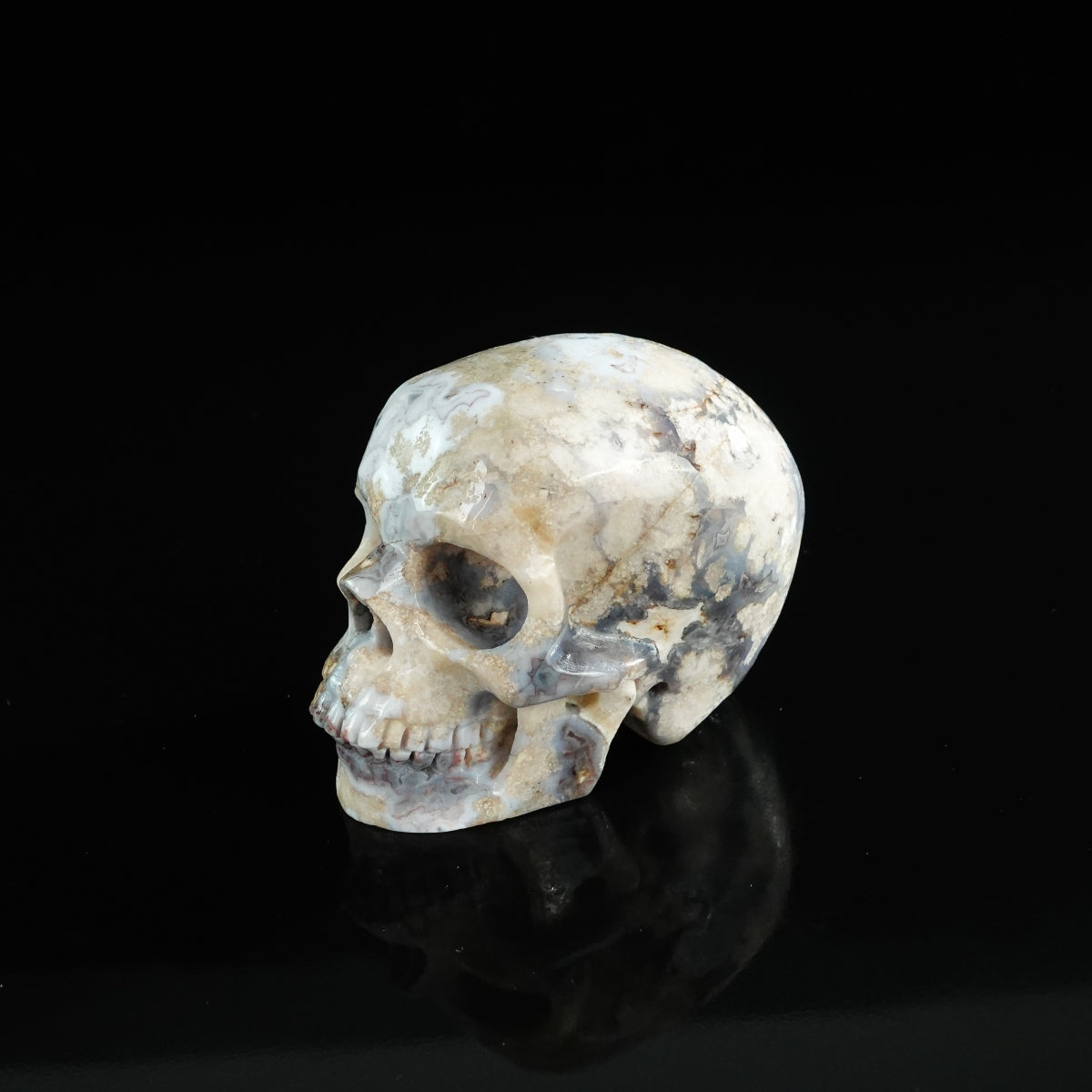 3.0" Blue Flower Agate Crystal Skull Carving - Unique Piece #BF17