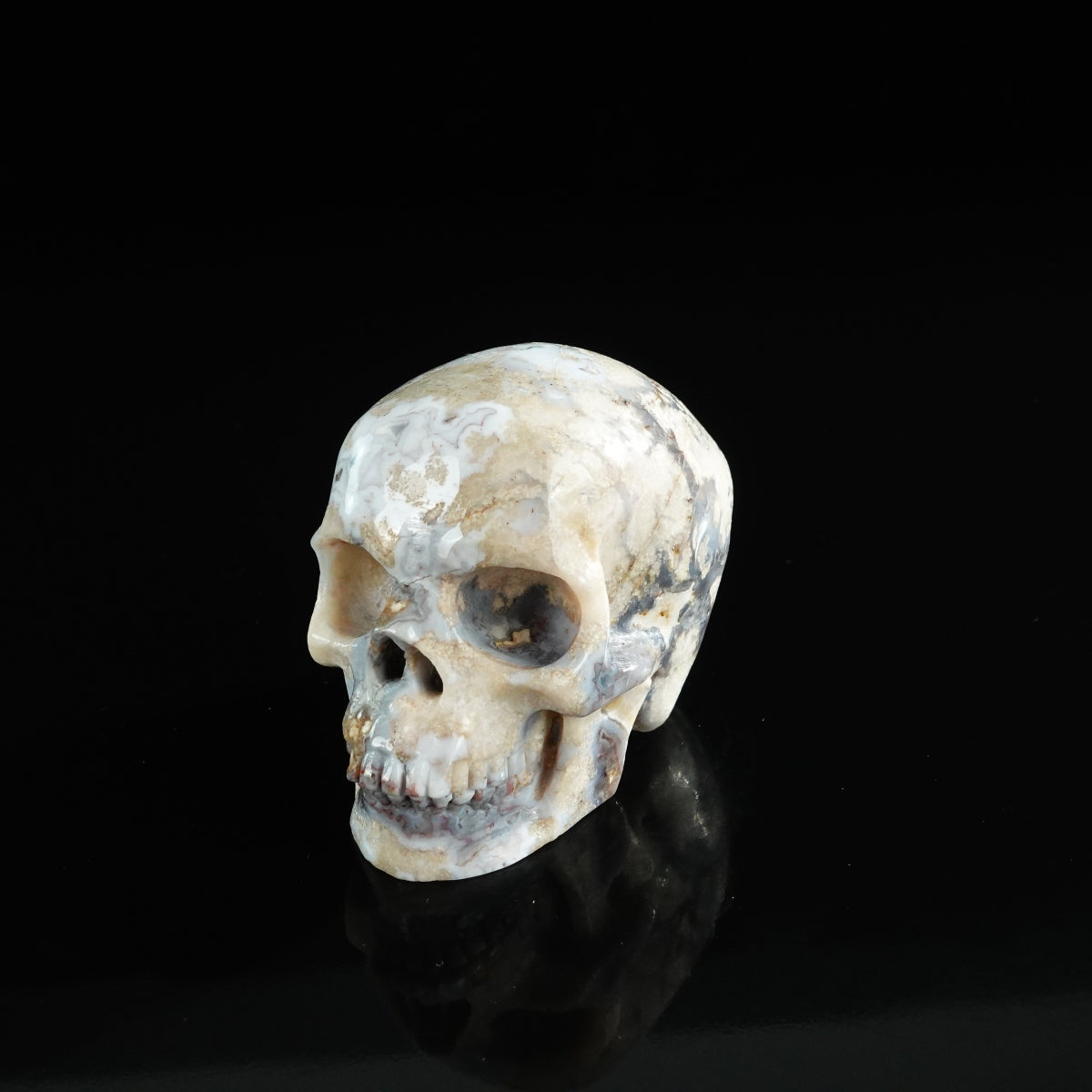 3.0" Blue Flower Agate Crystal Skull Carving - Unique Piece #BF17