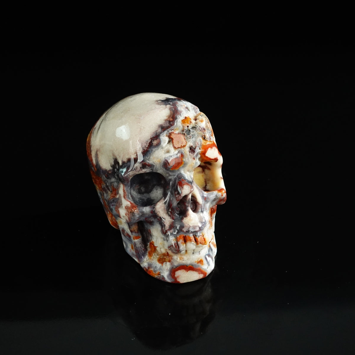 3.0" Blue Flower Agate Crystal Skull Carving - Unique Piece #BF18
