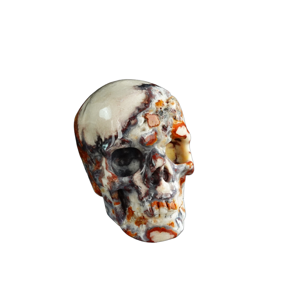 3.0" Blue Flower Agate Crystal Skull Carving - Unique Piece #BF18