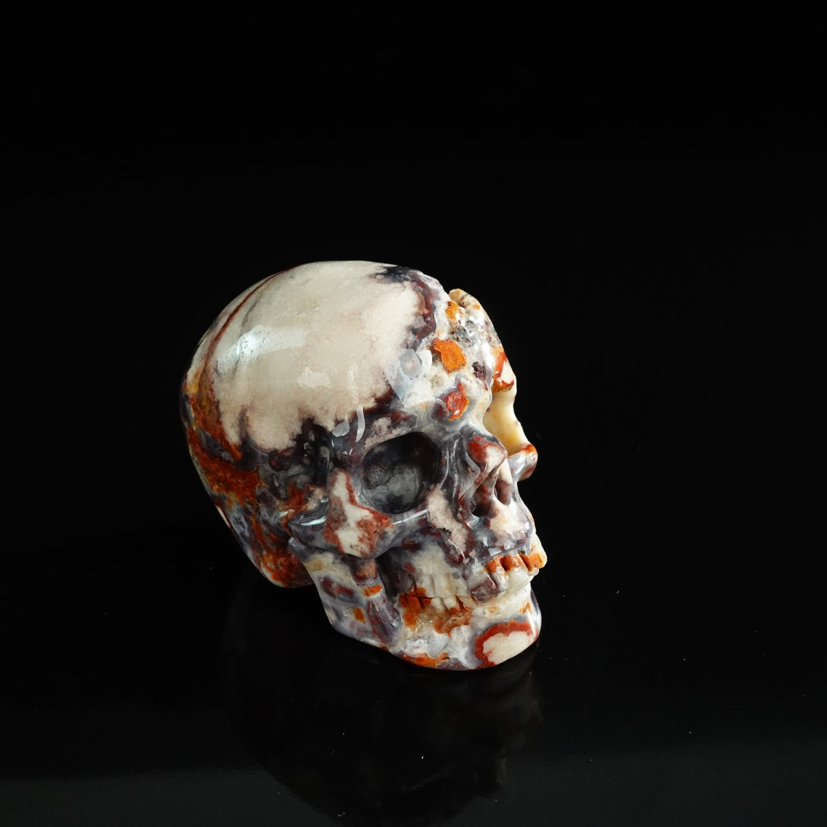 3.0" Blue Flower Agate Crystal Skull Carving - Unique Piece #BF18
