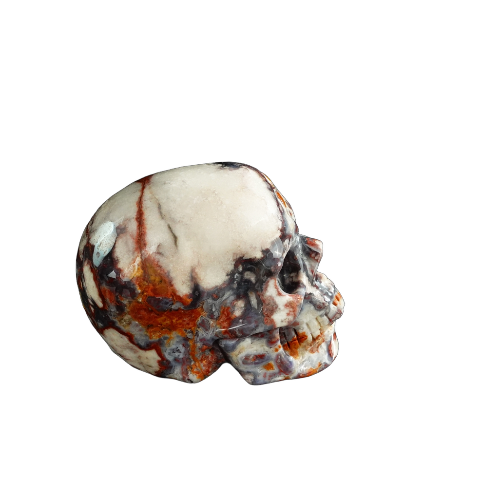3.0" Blue Flower Agate Crystal Skull Carving - Unique Piece #BF18