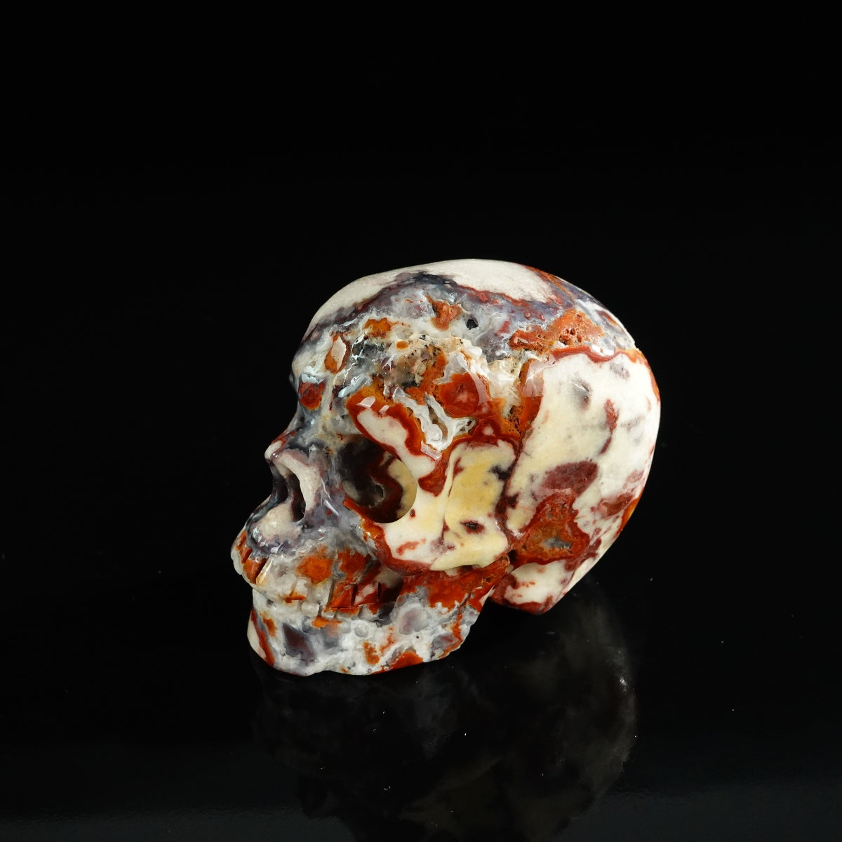 3.0" Blue Flower Agate Crystal Skull Carving - Unique Piece #BF18