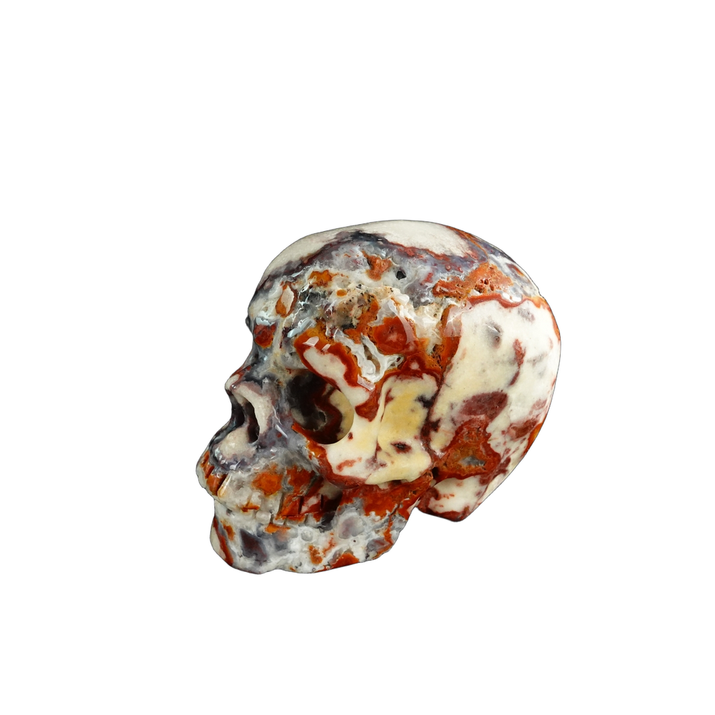 3.0" Blue Flower Agate Crystal Skull Carving - Unique Piece #BF18