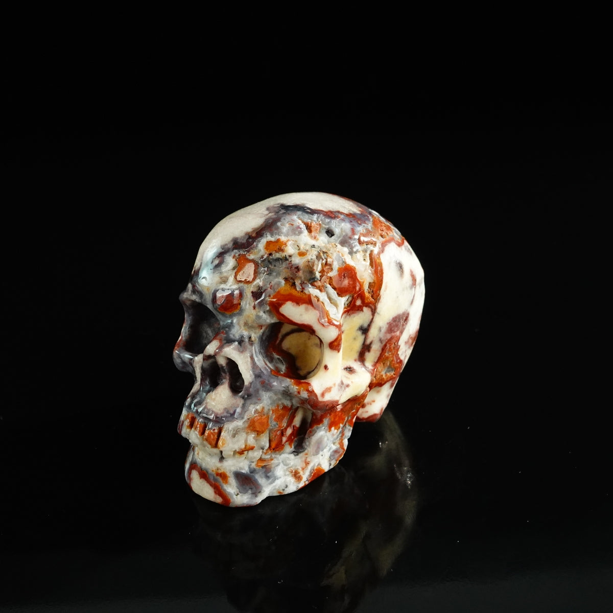 3.0" Blue Flower Agate Crystal Skull Carving - Unique Piece #BF18