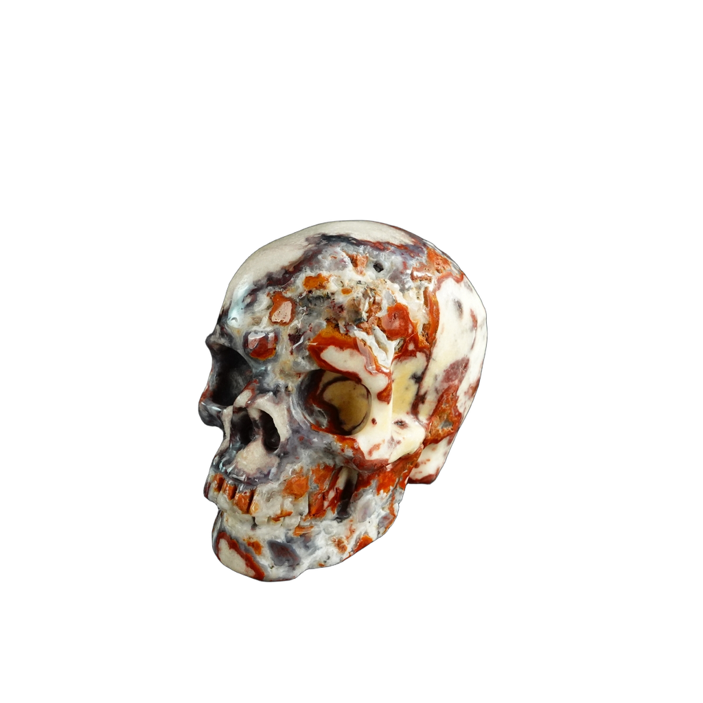 3.0" Blue Flower Agate Crystal Skull Carving - Unique Piece #BF18