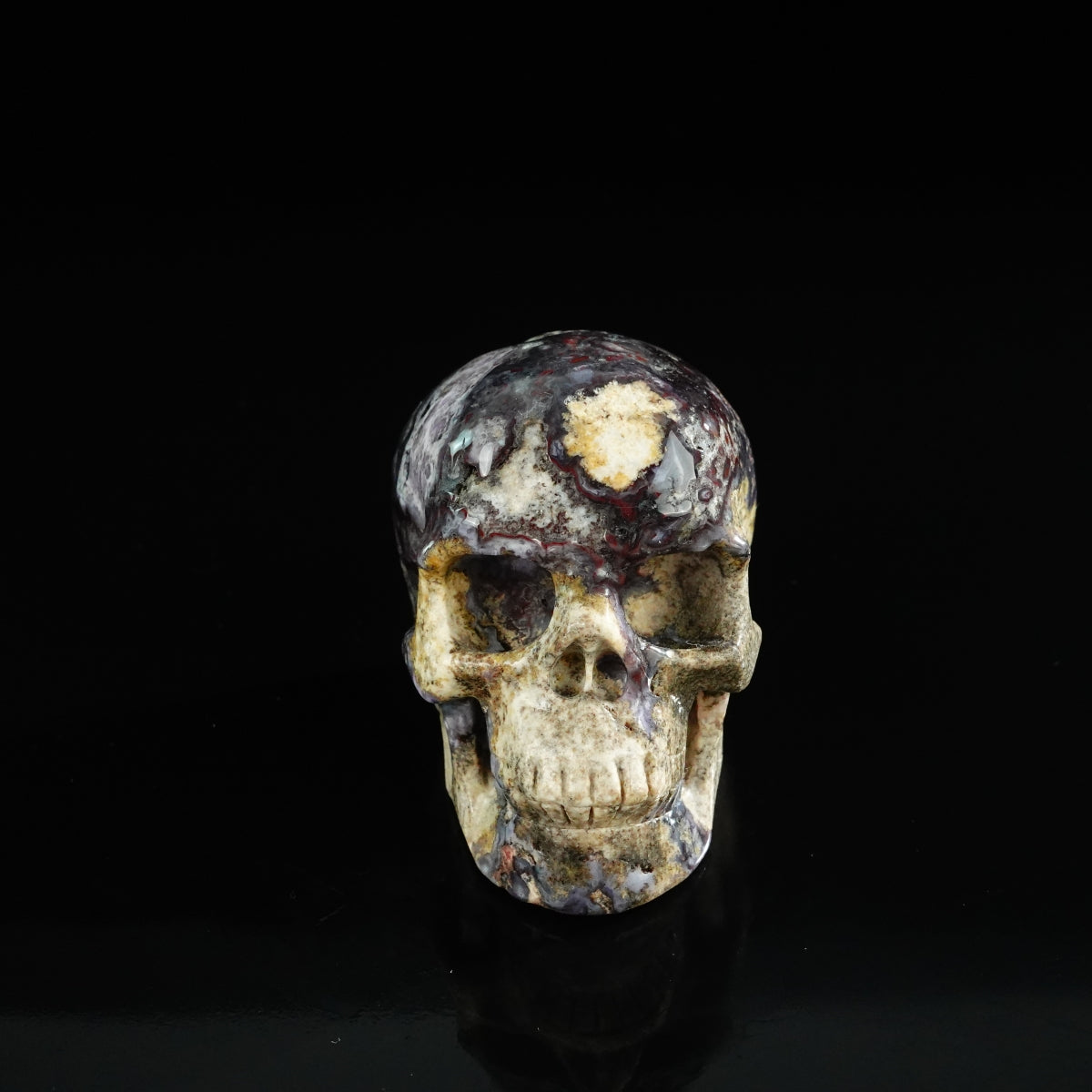 3.0" Blue Flower Agate Crystal Skull Carving - Unique Piece #BF19