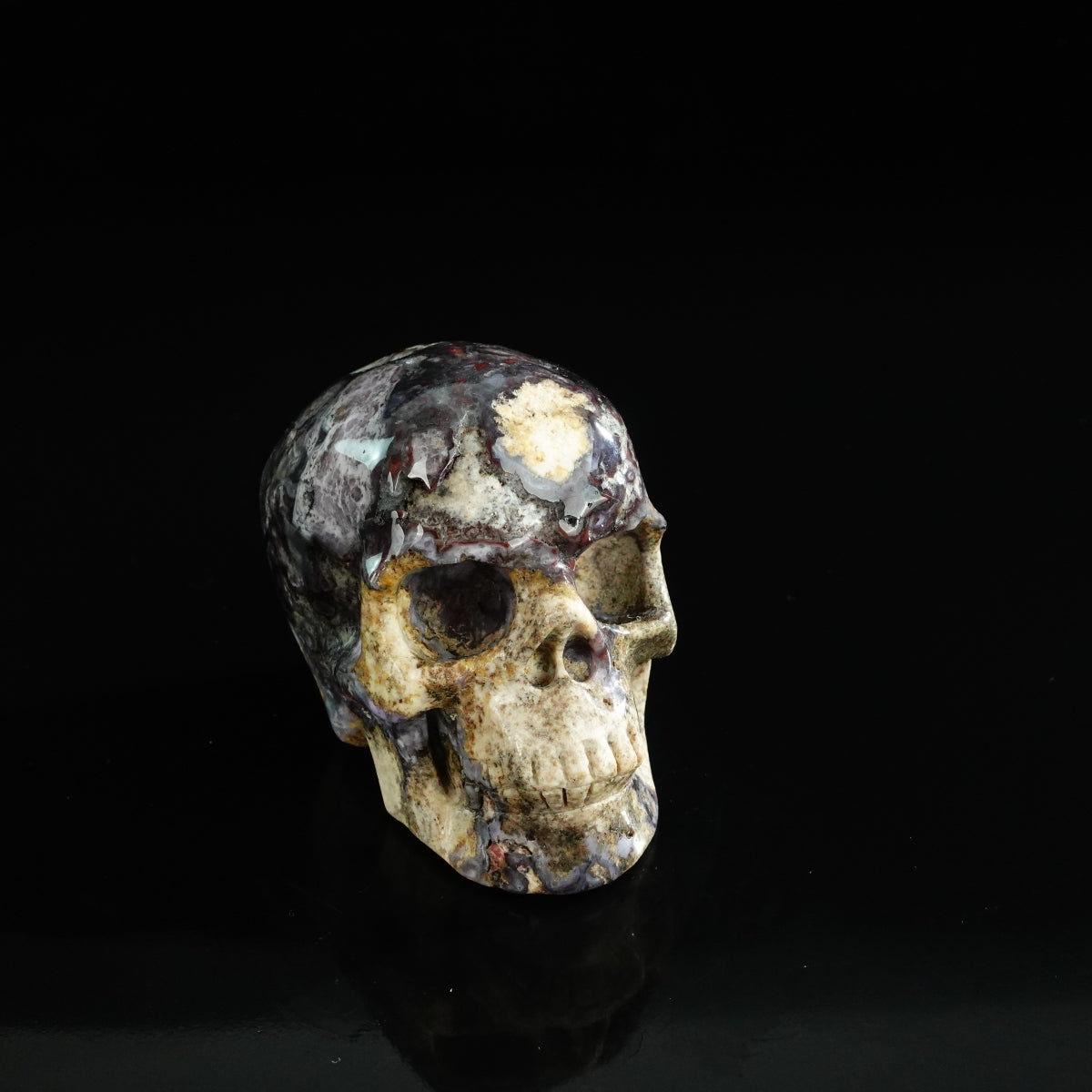 3.0" Blue Flower Agate Crystal Skull Carving - Unique Piece #BF19