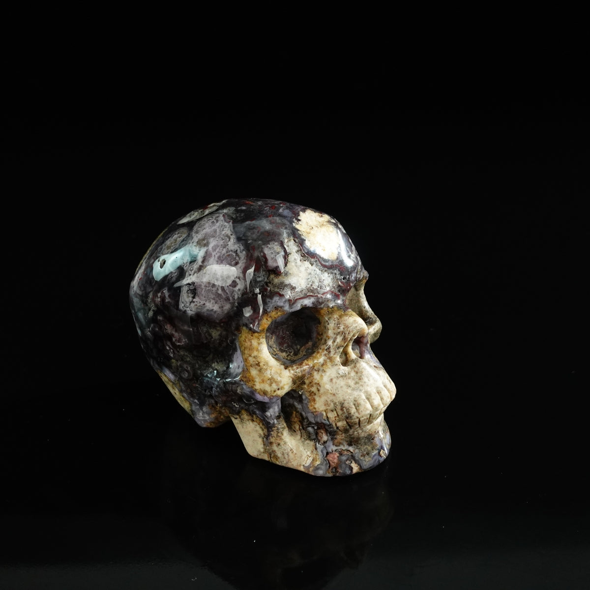 3.0" Blue Flower Agate Crystal Skull Carving - Unique Piece #BF19