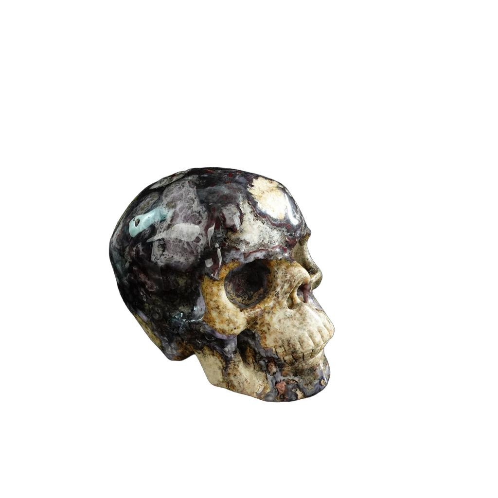 3.0" Blue Flower Agate Crystal Skull Carving - Unique Piece #BF19