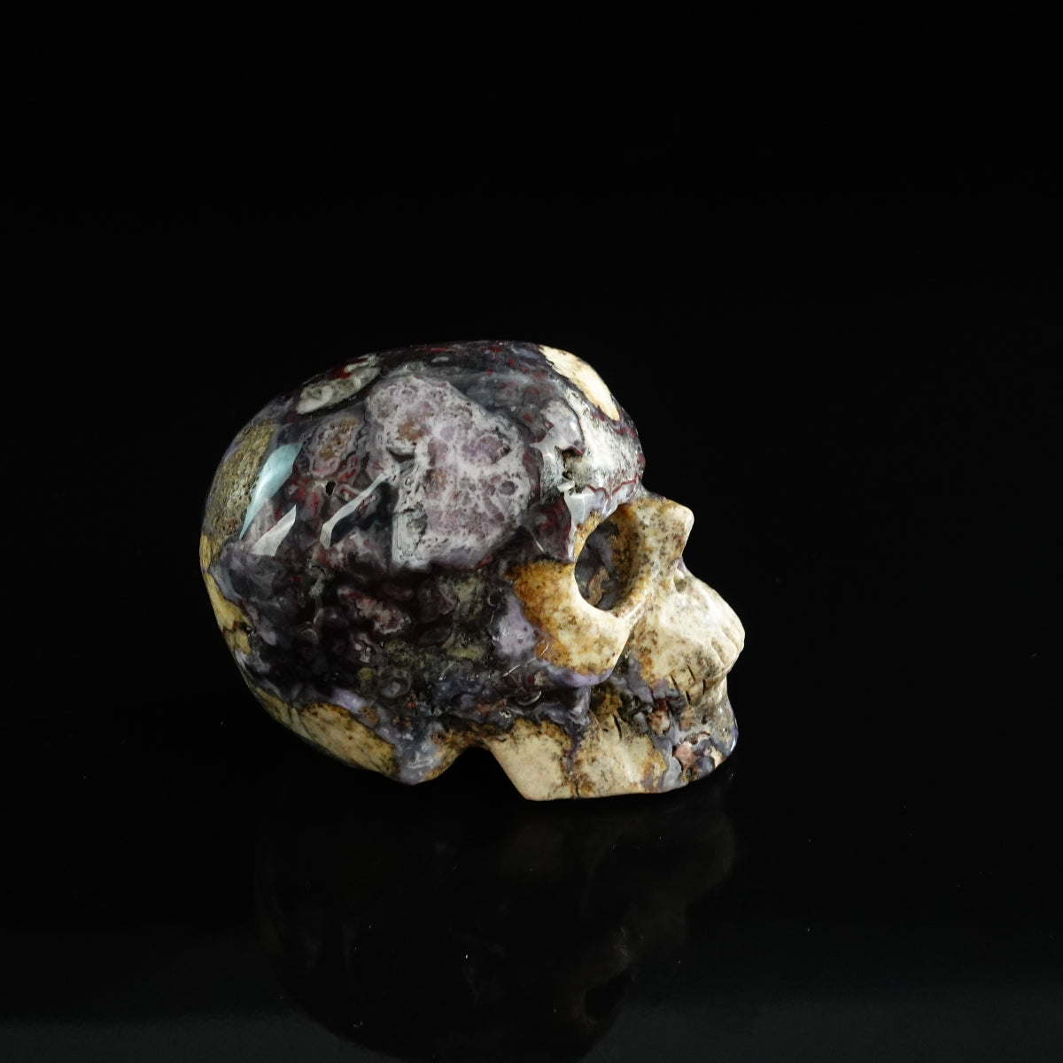 3.0" Blue Flower Agate Crystal Skull Carving - Unique Piece #BF19