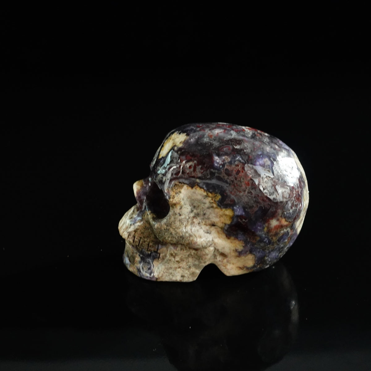 3.0" Blue Flower Agate Crystal Skull Carving - Unique Piece #BF19