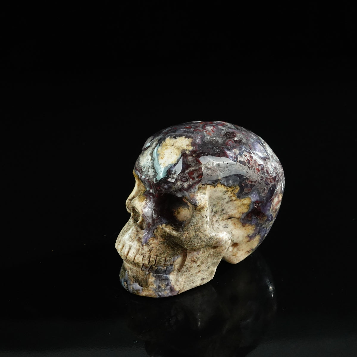 3.0" Blue Flower Agate Crystal Skull Carving - Unique Piece #BF19