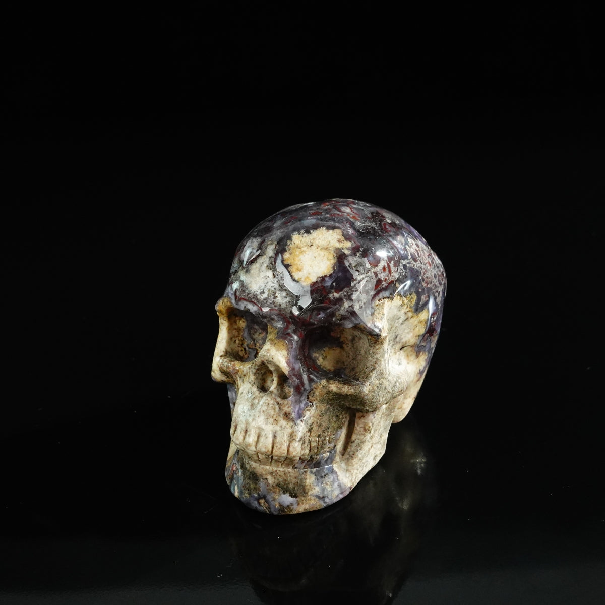 3.0" Blue Flower Agate Crystal Skull Carving - Unique Piece #BF19