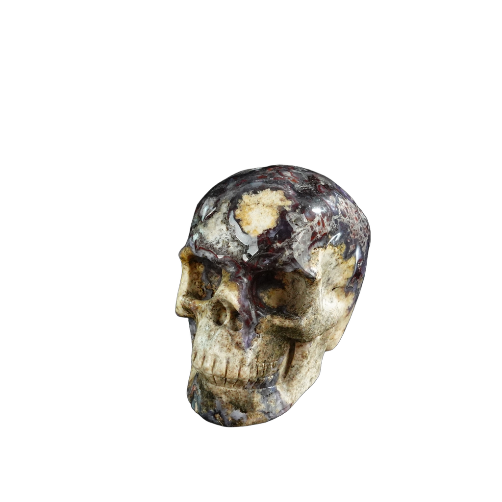 3.0" Blue Flower Agate Crystal Skull Carving - Unique Piece #BF19
