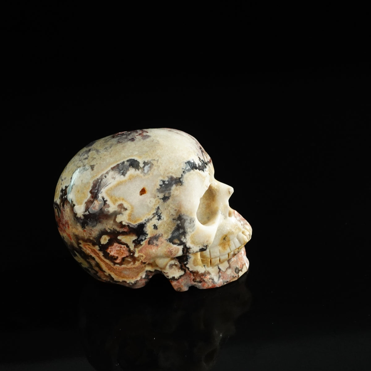 3.0" Blue Flower Agate Crystal Skull Carving - Unique Piece #BF20