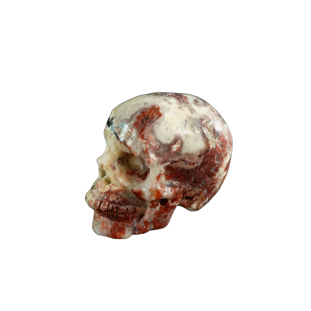 3.0" Blue Flower Agate Crystal Skull Carving - Unique Piece #BF20