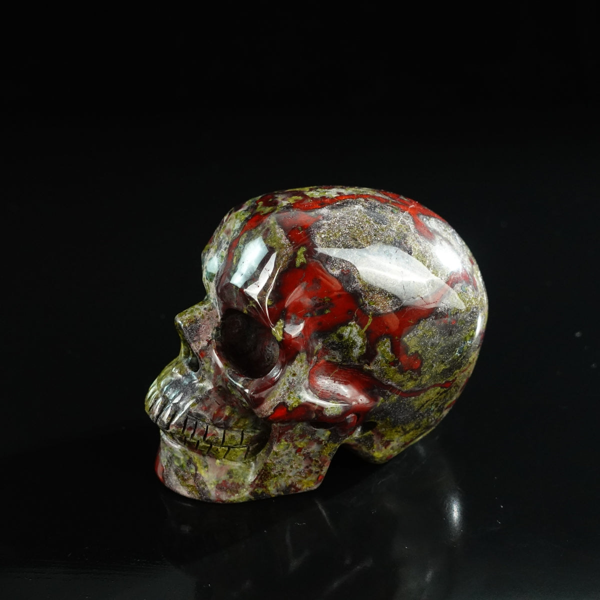 3.0" Dragon Blood Jasper Crystal Skull Carving - Unique Piece #DB01