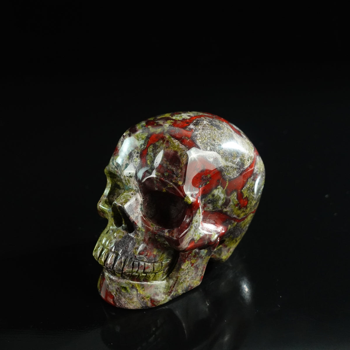 3.0" Dragon Blood Jasper Crystal Skull Carving - Unique Piece #DB01