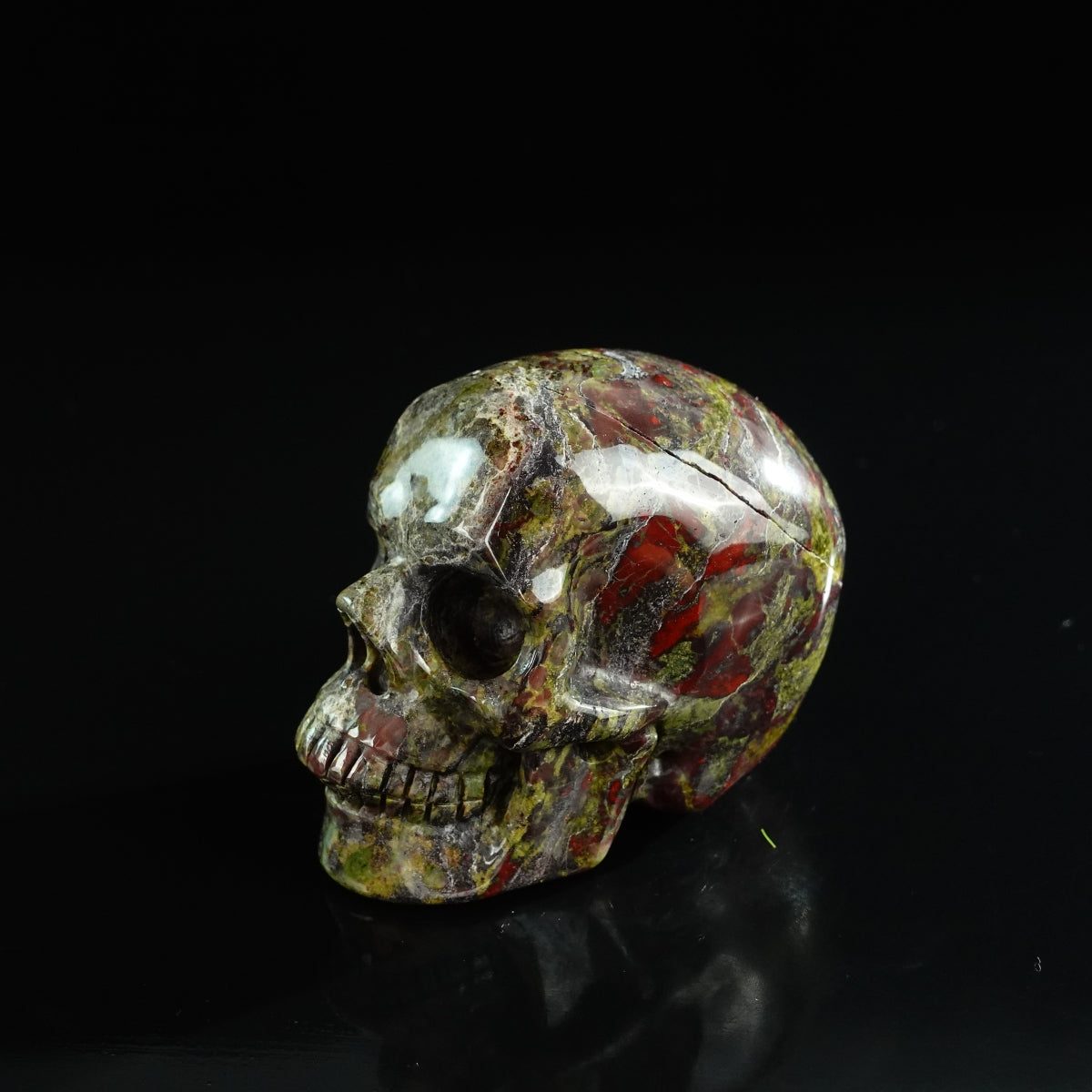 3.0" Dragon Blood Jasper Crystal Skull Carving - Unique Piece #DB08