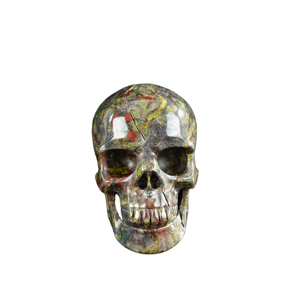 3.0" Dragon Blood Jasper Crystal Skull Carving - Unique Piece #DB12