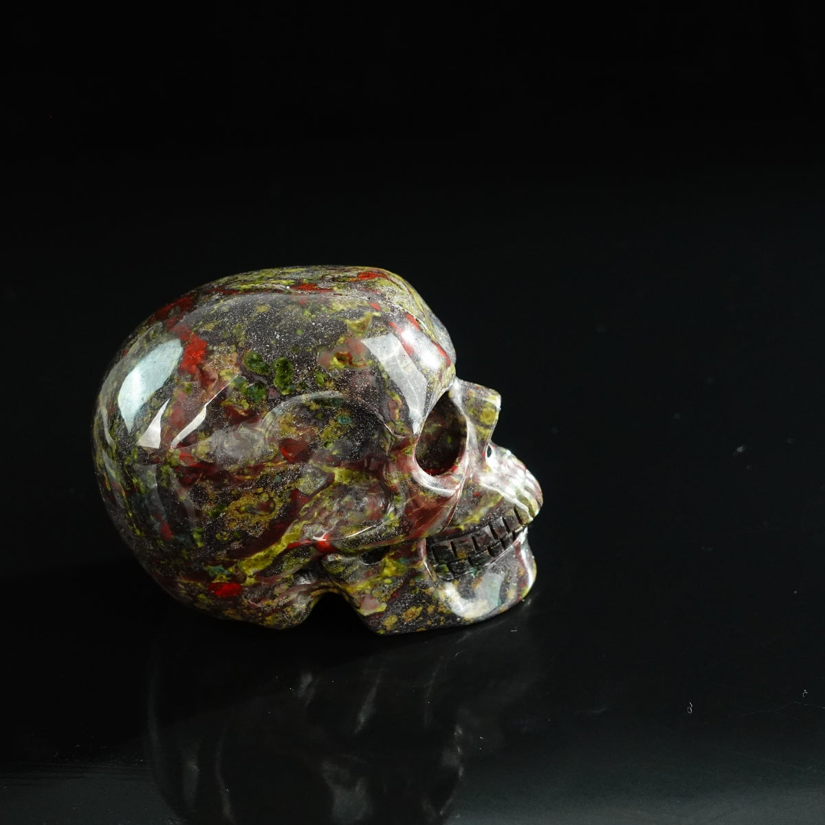 3.0" Dragon Blood Jasper Crystal Skull Carving - Unique Piece #DB12