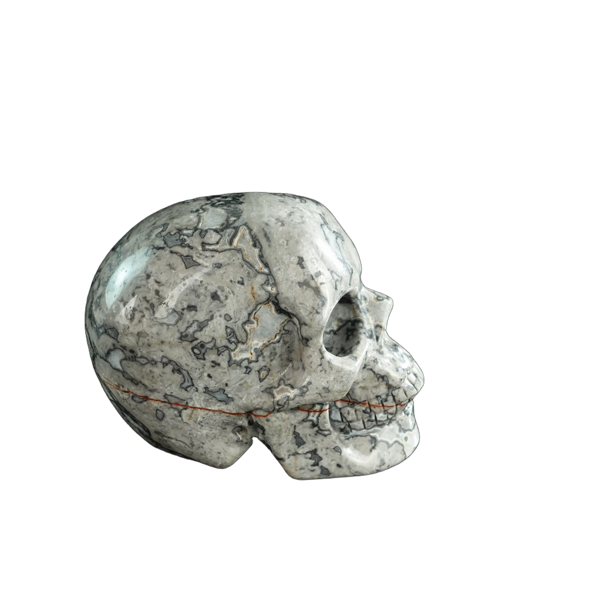 3.0" Grey Picture Jasper Crystal Skull Carving - Hand Carved Decor