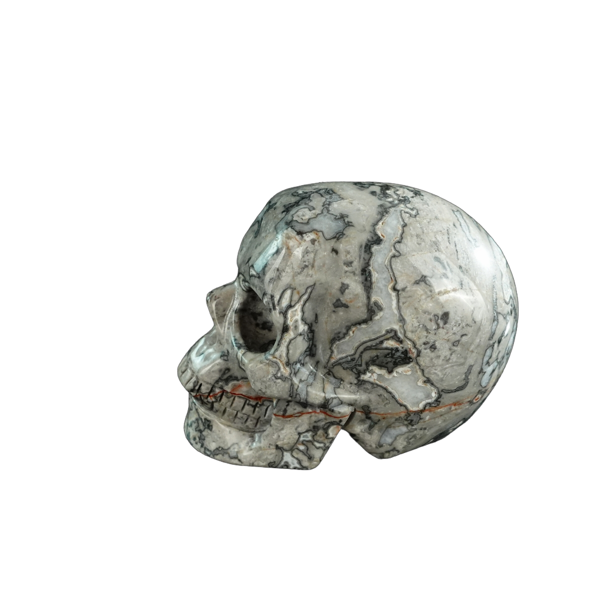 3.0" Grey Picture Jasper Crystal Skull Carving - Hand Carved Decor