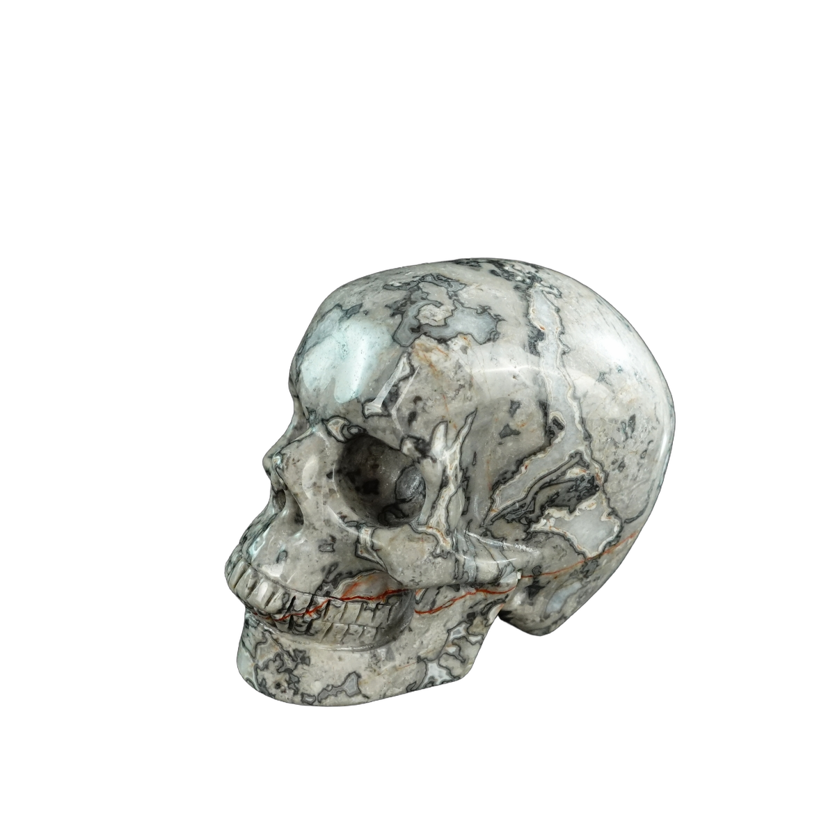 3.0" Grey Picture Jasper Crystal Skull Carving - Hand Carved Decor