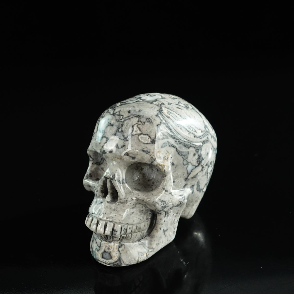 3.0" Grey Picture Jasper Crystal Skull Carving - Unique Piece #GP02