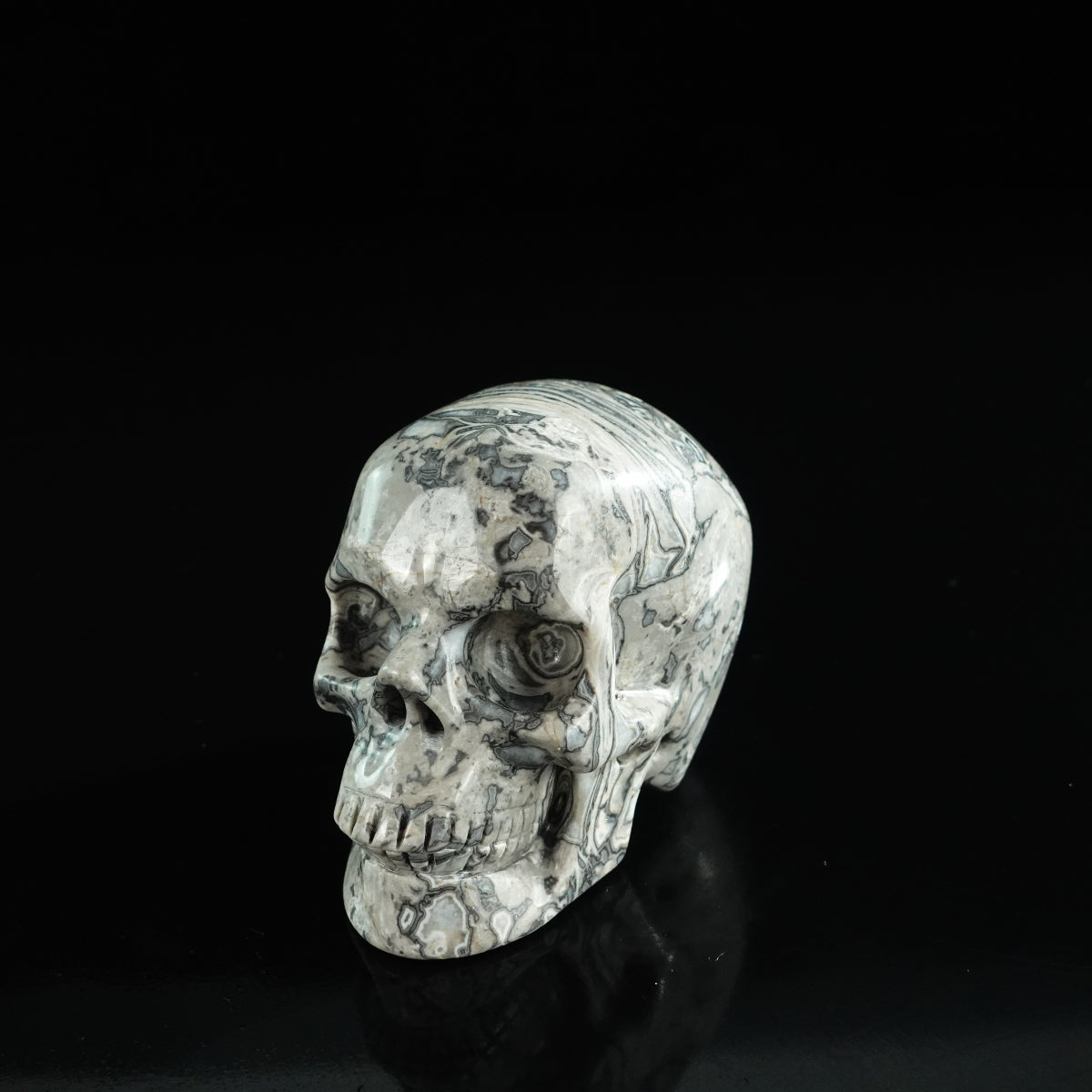 3.0" Grey Picture Jasper Crystal Skull Carving - Unique Piece #GP07